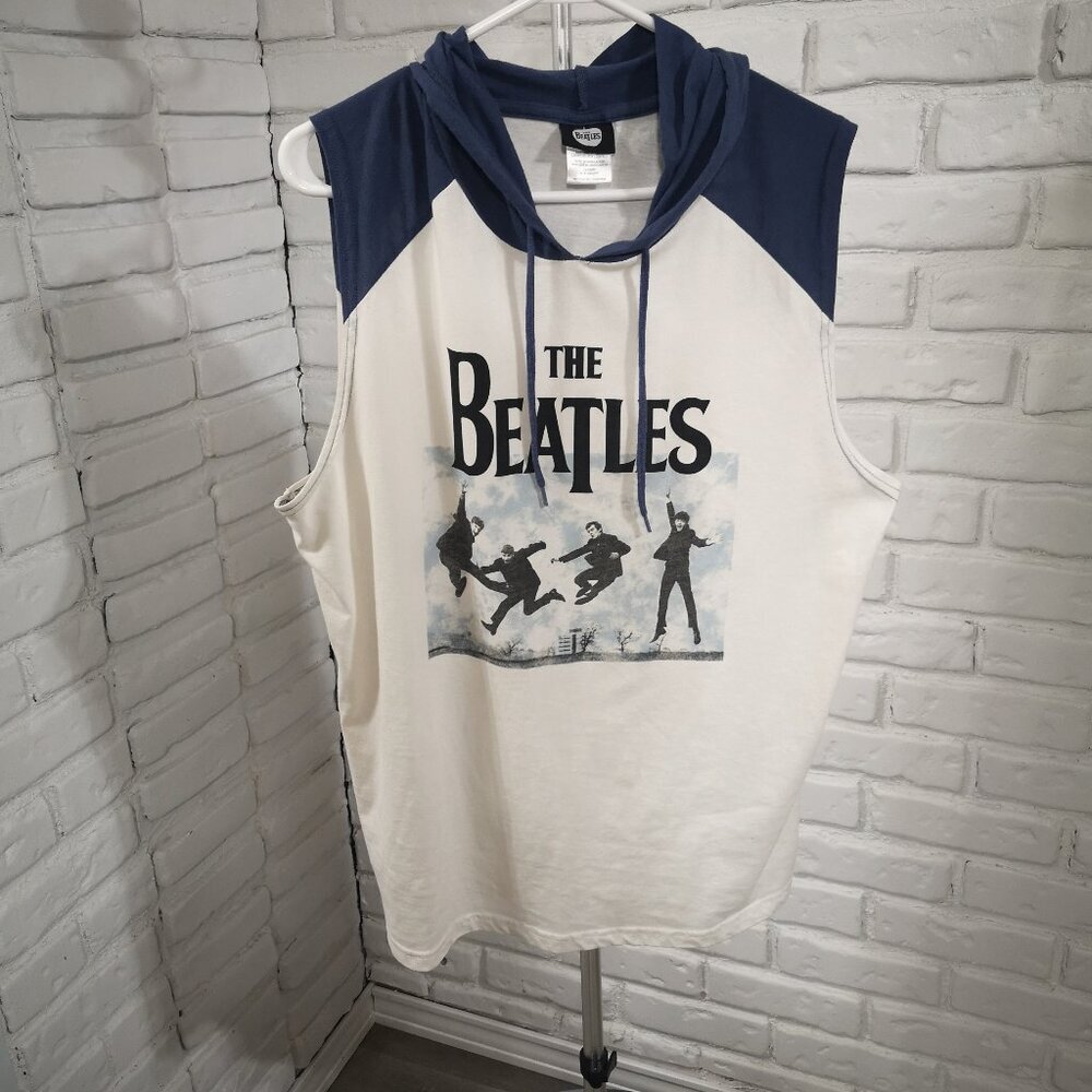 The Beatles Men's Size Large Blue & White Sleeveless Drawstring Hoodie - Picture 1 of 8